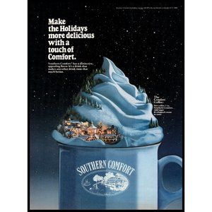 1991 Southern Comfort Whiskey Vintage Print Ad Comfort Coffee Christmas Village